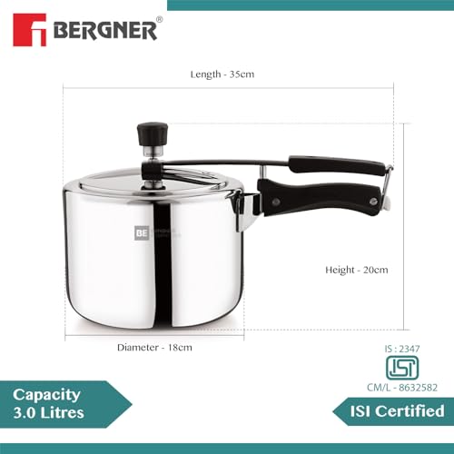 Image 4 of BERGNER BE Essentials Tripro Triply Stainless Steel Pressure Cooker 3 Liters