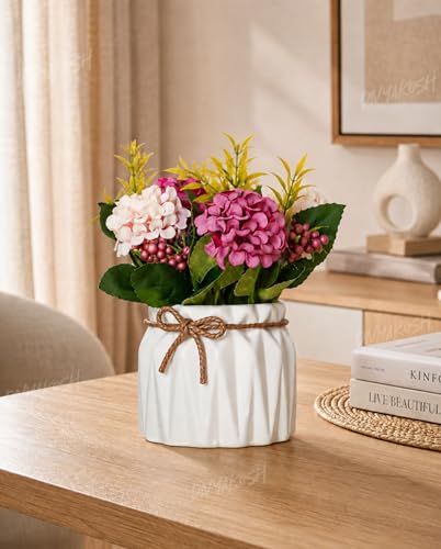 Image 1 of Default Title for the product Divyakosh Artificial Flowers Bunch with Vase for Home Decor, Hydrangea Flower Arrangement with Ceramic, Flower Vase's, Home Decoration Items for Living Room, Aesthetic Home Decoration