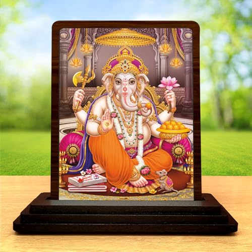 Image 2 of Lord Ganesha Spiritual Art Wooden Idol 4x5 Inch HD Printed Table Decor for Home Temple