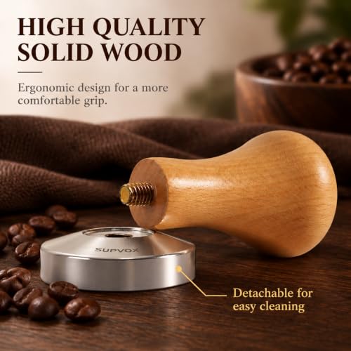 Image 5 of Supvox Coffee Tamper 51mm Stainless Steel Solid Wooden Handle for Espresso