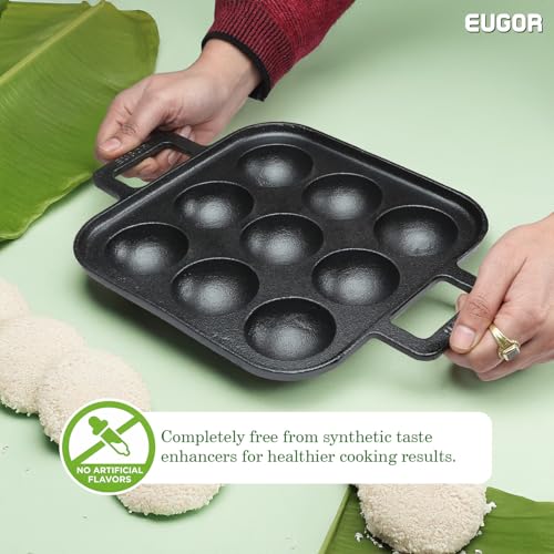 Image 7 of EUGOR Super Smooth Cast Iron Square Paniyaram Pan, 9 Cavity