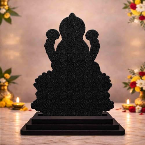 Image 2 of Lakshmi MATA Lotus Wooden MDF Printed Idol with Stand, 4 x 5 Inch, Pooja Room Decor, Home Temple Mandir Decoration, Religious Gift