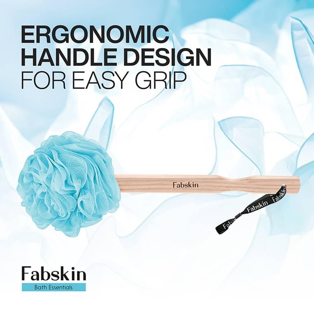 Image 3 of Fabskin Loofah Duo Pack - Bath Brush With Wooden Handle & Round Loofah - For Men & Women-Blue