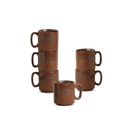 Image 2 of ExclusiveLane Mocha Brewline Ceramic Tea Cups Set of 6 (220 ml)