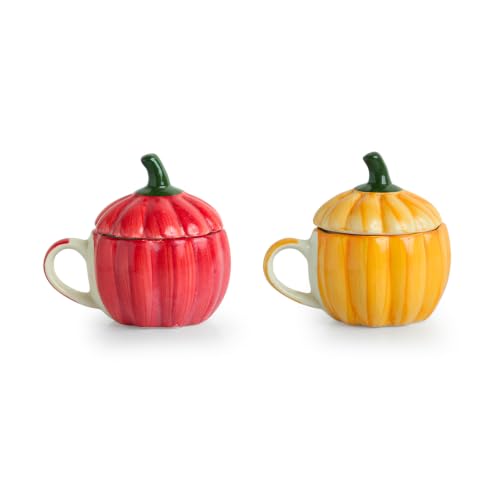 Image 2 of ExclusiveLane Capsicum Bloom Ceramic Coffee Mug with Lid Set of 2 (290 ml)