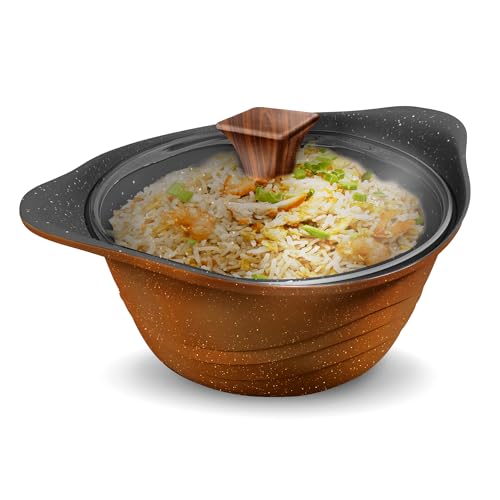 Image 1 of Default Title for the product Preethi Artistic Collection Die Cast Non Stick Kadai, 24 cm,with Glass Lid, 5 Star Non Stick Effect, Cook & Serve, Earthy Brown