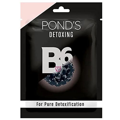 Image 1 of Pack of 1 for the product Ponds Activated Charcoal Sheet Mask, With Vitamin B6 For Clear Detox Skin, Paraben Free, Black Biodegradable Fabric, 25 ml