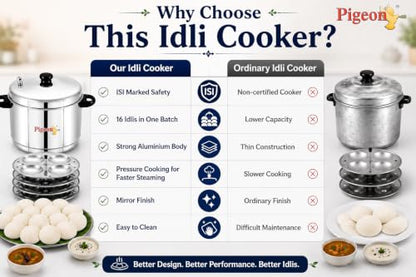 Image 5 of Pigeon Favourite ISI Marked Stainless Steel Idli Maker with Whistle | 4 Plates | 16 Idlis | Induction & Gas Stove Compatible | Use on LowâMedium Flame