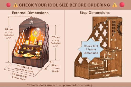 Image 2 of STEPn'SPACE Wooden Temple Pooja Mandir XXL 2 Steps Size - W48xD38xH70 cm
