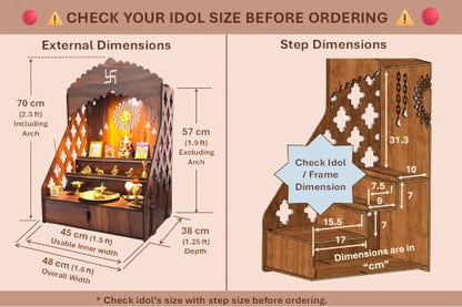 Image 2 of STEPn'SPACE Wooden Temple Pooja Mandir XXL 2 Steps Size - W48xD38xH70 cm