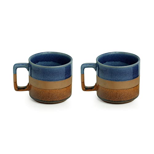 Image 2 of ExclusiveLane Caramel Blues Hand Glazed Studio Pottery Ceramic Tea Mugs Set of 2 360 ML