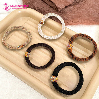 Image 6 of Majestique Thick Woven Hair Elastics With Glitter Beads - Multicolor