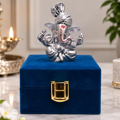 Image 4 of Gold Art India Ganesha Idol for Car Dashboard & Kamdhenu Idol for Vastu Decor (PAGADI-SIL-ANT-Matte-Velvet, Oval)