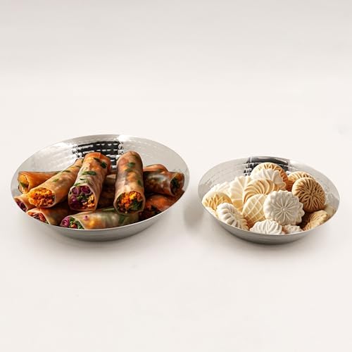 Image 2 of Spillbox Stainless Steel Hammered Parat Lunch Plate Set - Set of 2