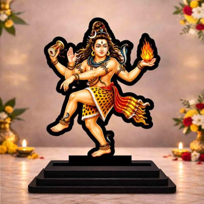 Image 1 of Default Title for the product Shiva Tandava Wooden MDF Printed Idol with Stand, 4 x 5 Inch, Pooja Room Decor, Home Temple Mandir Decoration, Religious Gift