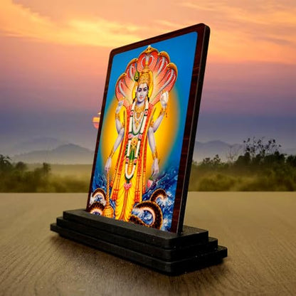 Image 3 of 4x5 Inch Sheshnag Vishnu Wooden Idol with HD Print | Calm Energy Desk & Temple Decor