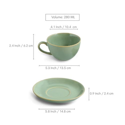 Image 6 of ExclusiveLane Sage Serenity Hand Glazed Porcelain Tea Cups Set of 2 with Saucer 280 ML