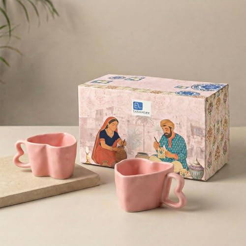 Image 1 of Default Title for the product ExclusiveLane Heart Pink Ceramic Coffee Mugs Set of 2 250 ml