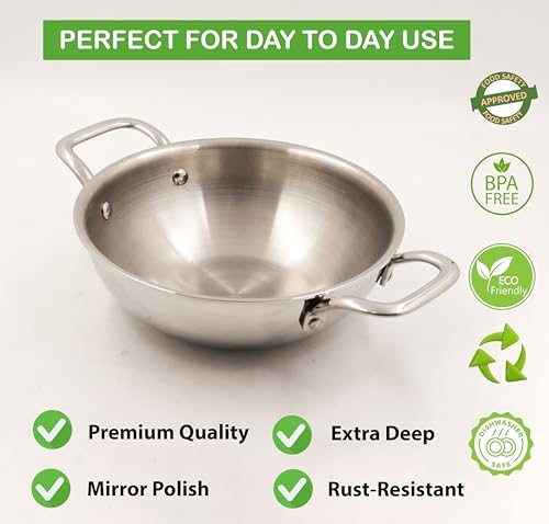 Image 8 of Spillbox Stainless Steel Sandwich Triply Kadhai