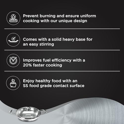 Image 3 of Preethi Metallica Collection Triply Stainless Steel Kadai with Glass Lid, 28 cm, Gas & Induction Compatible, Metal Spatula Friendly