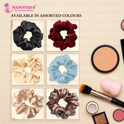Image 3 of Majestique Satin Silk Scrunchies Ponytail Holder Hair Accessories Hair Ties - 4 Pcs (Multicolor)