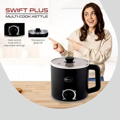 Image 5 of Pigeon By Stovekraft Swift Multi-Cook Kettle 1.5L, Egg Rack - Black | Double Layered | Food Grade Stainless Steel Inner Wall | Glass Lid | Auto Shut-Off, 600 Watts