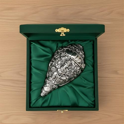 Image 1 of Default Title for the product Dev Aastha 999 Pure Silver Plated Ganesh Shankh 8 Inch