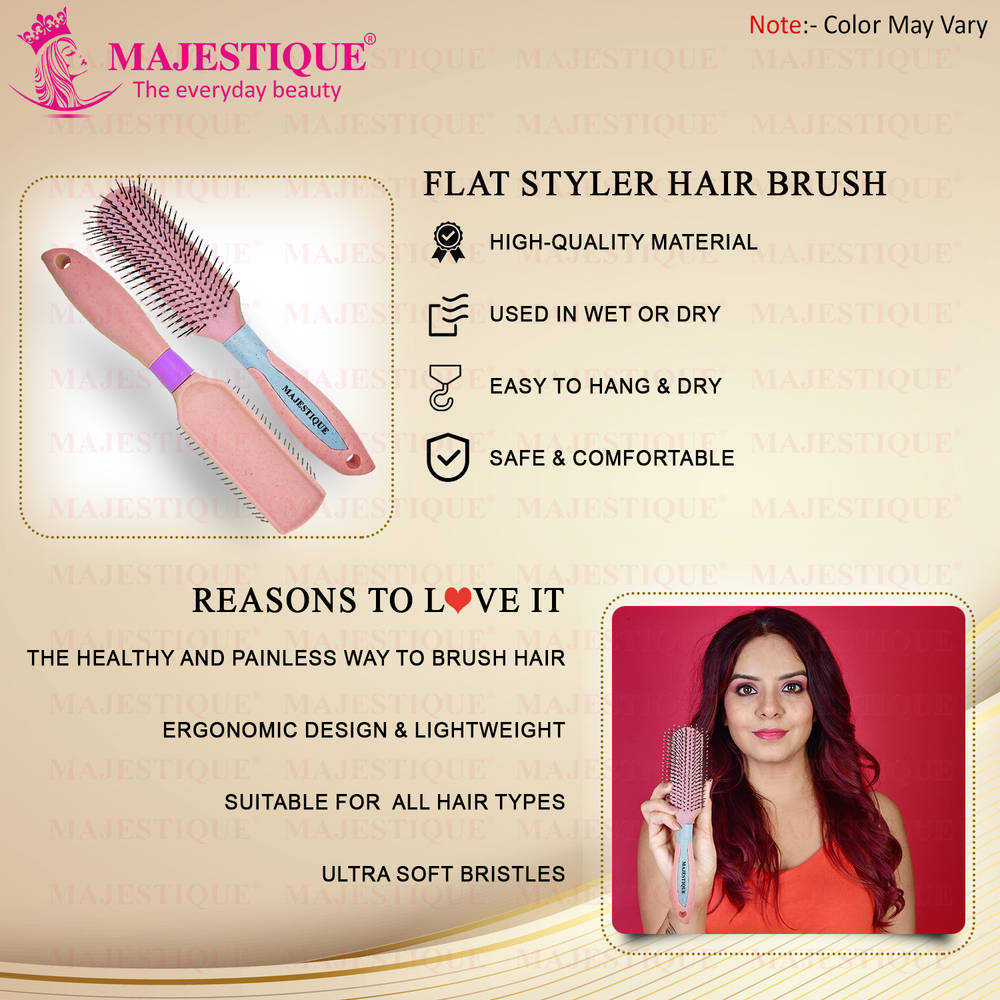 Image 6 of Majestique Flat Hair Brush - All-Purpose Brush for Short Thick Tangles Hair