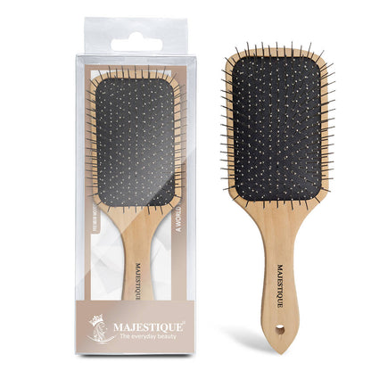 Image 1 of 1 pc for the product Majestique Wood Hair Brush - Eco Friendly Paddle Hairbrush, Bamboo Brush with Pin Bristles