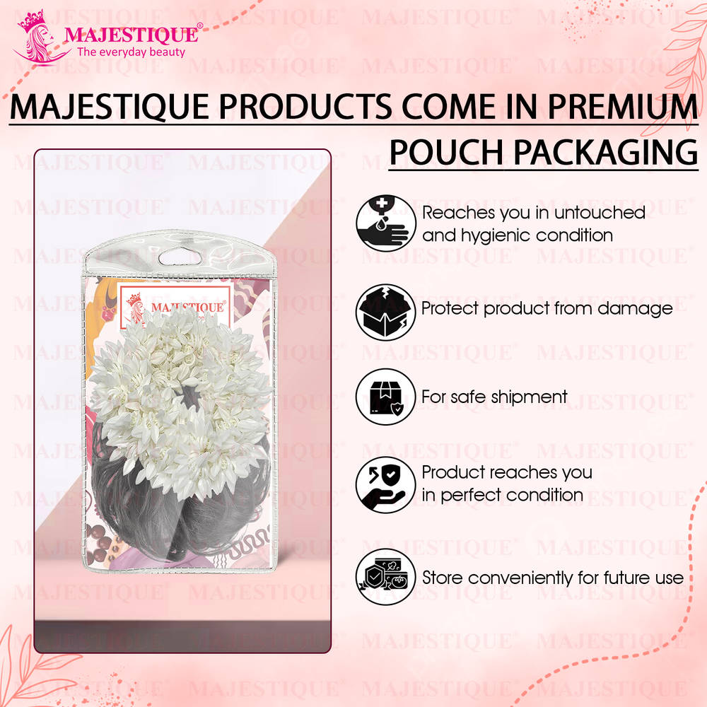 Image 8 of Majestique White Mogra Artificial Flower Gajra & Funky Messy Bun Scrunchies Combo