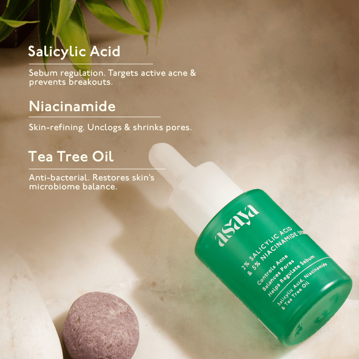 Image 5 of Asaya 2% Salicylic Acid Face Serum For Active Acne & Sebum Control With 5% Niacinamide & Tea Tree Oil
