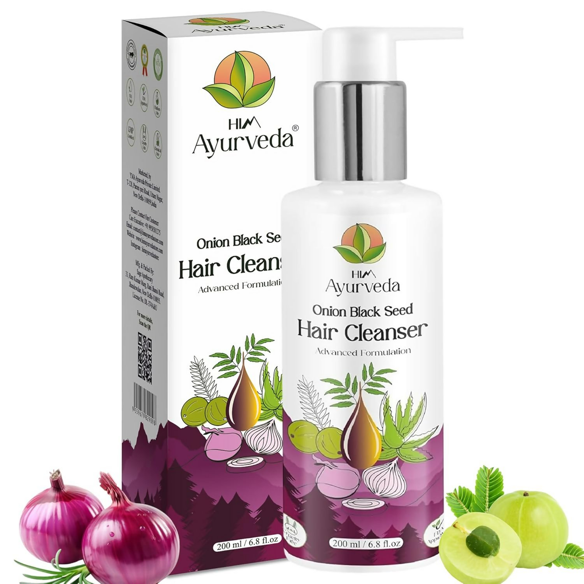 Image 1 of Him Ayurveda Onion Black Seed Hair Cleanser Sulphate & Paraben-Free Shampoo