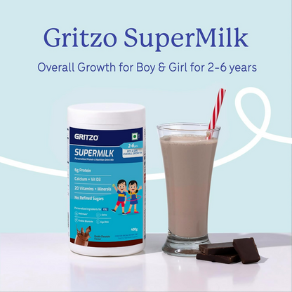 Image 3 of Gritzo SuperMilk Overall Growth (2-6y Boy & Girl) (Double Chocolate) with Super Gummies (Natural Orange Flavour)