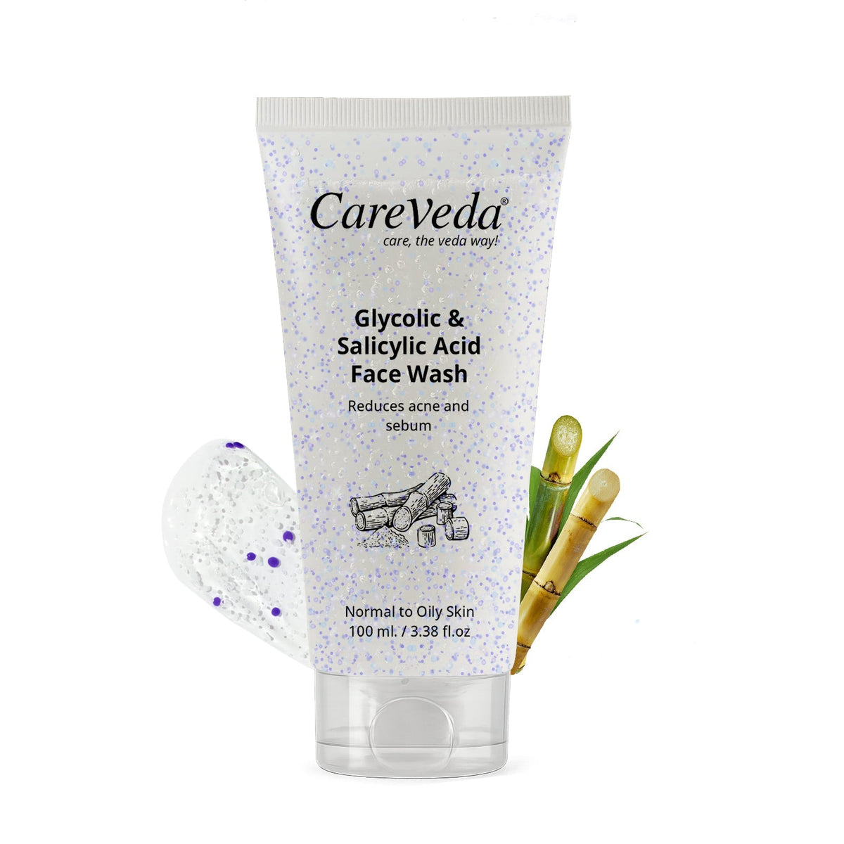 Image 1 of 100 ml / Pack of 1 for the product CareVeda Glycolic & 1% Salicylic Acid Face Wash for Acne & Oil Control