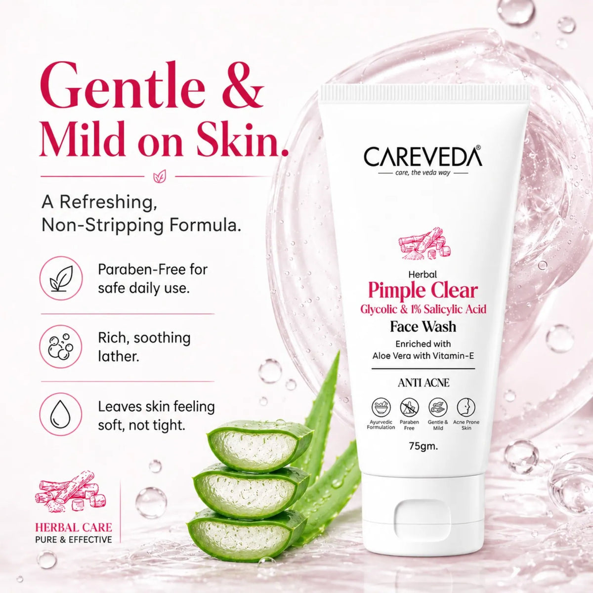 Image 2 of CareVeda Herbal Pimple Clear Face Wash with 1% Salicylic & Glycolic Acid