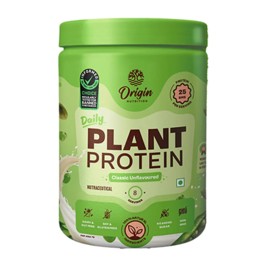 Image 1 of 250 gm for the product Origin Nutrition Daily Vegan Plant Protein Powder Unflavored (Jar)