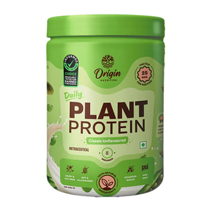 Image 1 of 250 gm for the product Origin Nutrition Daily Vegan Plant Protein Powder Unflavored (Jar)