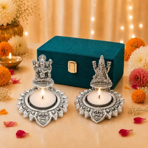 Image 1 of Default Title for the product Dev Aastha 999 Silver Plated Lakshmi Ganesha Diya Set of 2