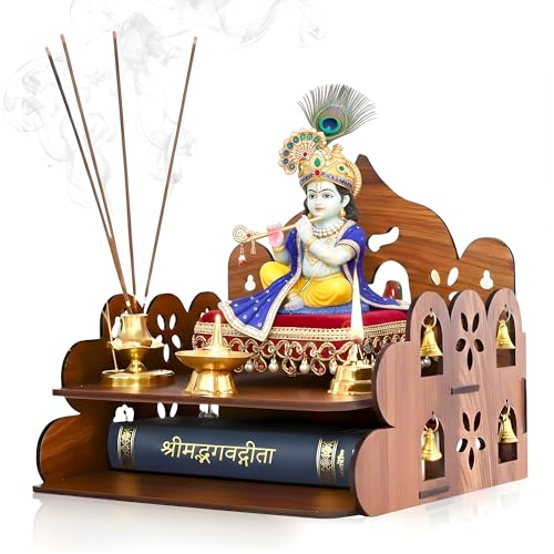 Image 1 of Wooden-temple for the product GLUN Small Pooja Mandir for Home Wall Mount & Tabletop Wooden Temple with Bells