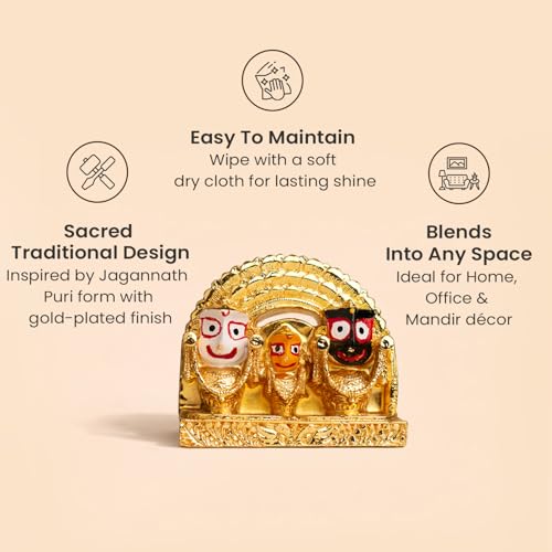 Image 4 of Astrotalk Shri Jagannath Idol (4x3.5 Inch) | Gold Plated Trio Murti | for Protection & Positivity | Car Dashboard God Idol | Home Decor for Living Room & Office | Gift for Man & Woman