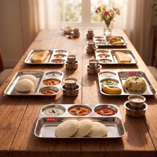 Image 2 of HAZEL Stainless Steel 4 in 1 Section Plate Meal Tray Set of 6 for Office