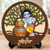Image 1 of Default Title for the product Bal Gopal Round Wooden Devotional Idol with Stand for Puja Room, Home Decor & Religious Gift - 5x5 Inch
