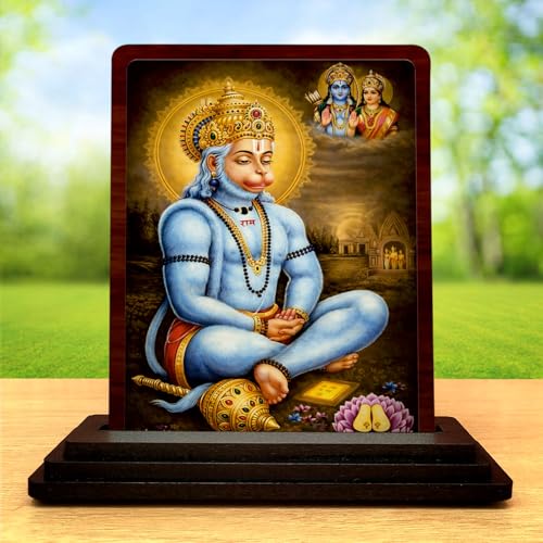 Image 2 of 4x5 Inch Hanuman Wooden Idol with HD Print | Divine Grace Desk & Temple Decor
