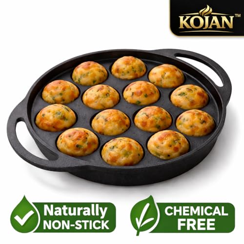 Image 2 of Generic KOJAN Pre-Seasoned Cast Iron Paniyaram Pan 12 Pit 22 cm 2.5 Kg