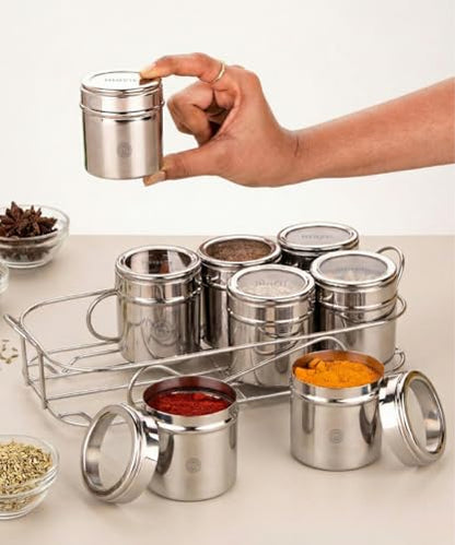 Image 1 of Default Title for the product Mishaa Steel Multipurpose Storage Containers 130ml Each Airtight (8IN1 RECTANGLE WIRESTAND)