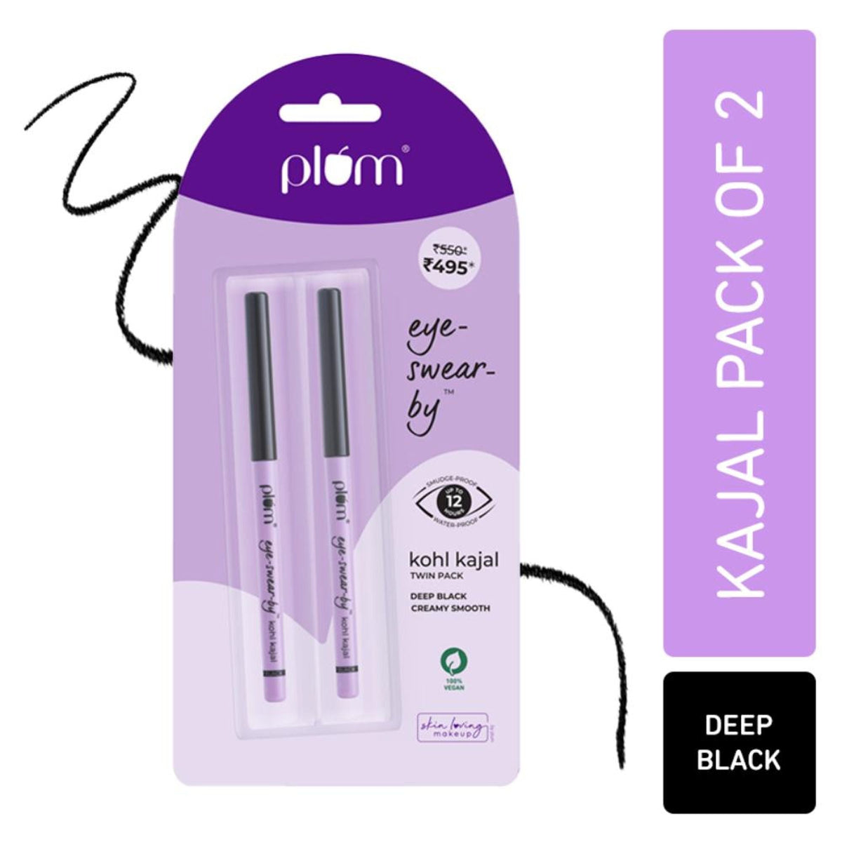 Image 1 of 0.7 gm / Pack of 2 for the product Plum Eye-Swear-By Kohl Kajal Combo - Deep Black