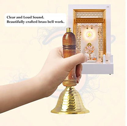 Image 2 of Pure Source India Brass Pooja Bell, With Wood Handle (6.5 Inch, Gold)