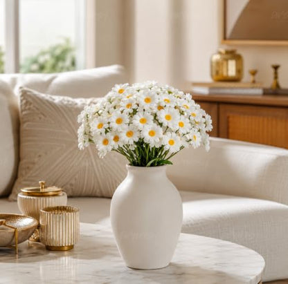 Image 5 of Divyakosh Artificial Daisy Flowers Bunch for Home Decor, Pack of 5 with 150 White Flowers, Faux Floral Arrangement for Vase, Living Room, Wedding, Festive & Party Decoration