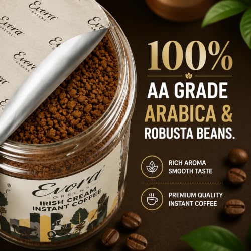 Image 4 of EVORA Greens 100gm Instant Coffee Powder | Irish Cream Flavour | Coffee with Arabica & Robusta Blend - Medium Roast | Make 50 Cups
