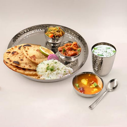 Image 2 of Medium for the product Spillbox Stainless Steel Hammered Dinner Thali Set of 5 Pieces (Small)